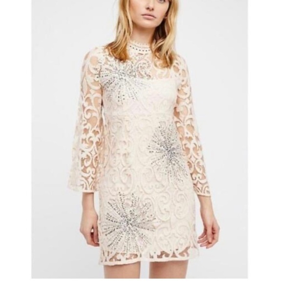 Free People Cream and Silver Mini Dress - Picture 3 of 8